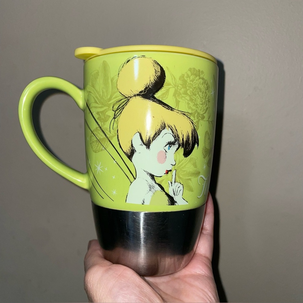 Disney Store Peter Pan Tinkerbell RARE Ceramic with Stainless Steel Base Mug!
